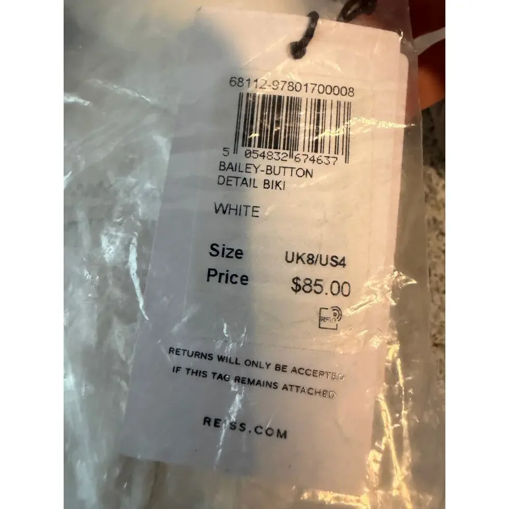 REISS Bikini Bottom Size 4 NEW White w/ Button Swim Bottoms Swimsuit Bailey